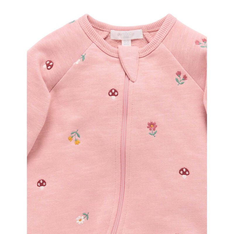 Purebaby Embroidered Fleece Growsuit image number 2